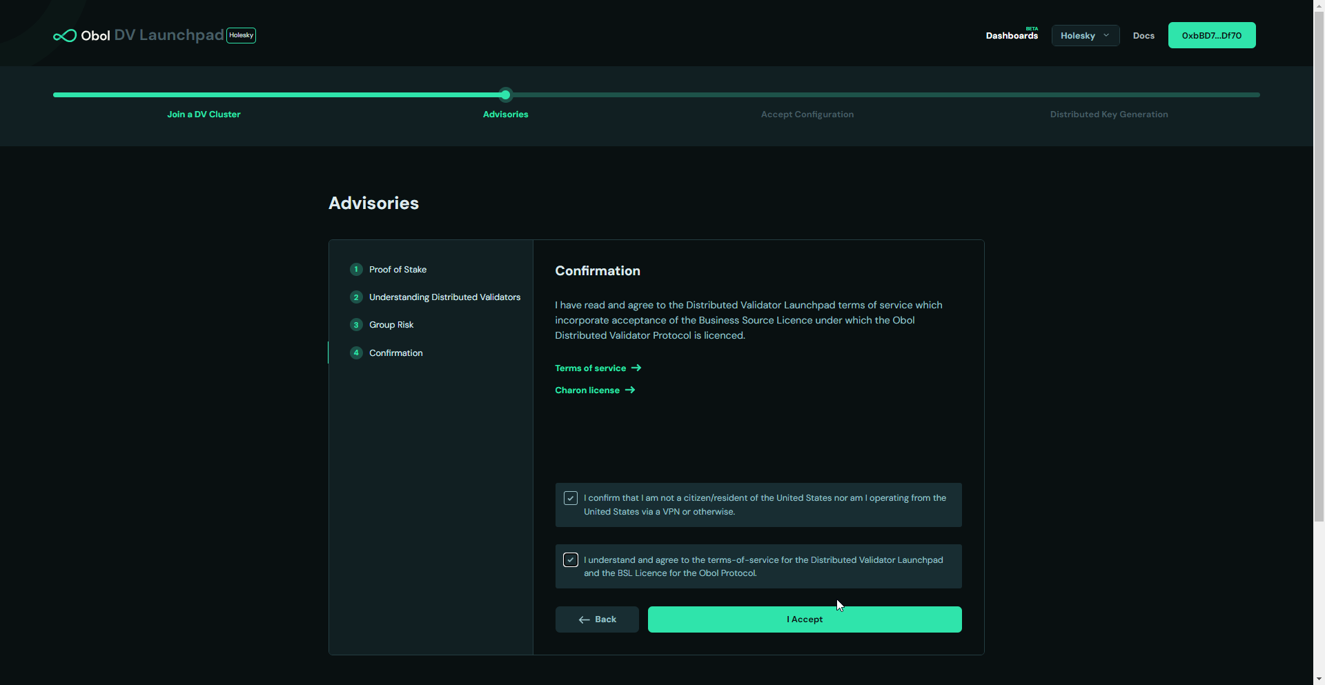 Screenshot: Accept all the necessary advisories and sign to confirm.