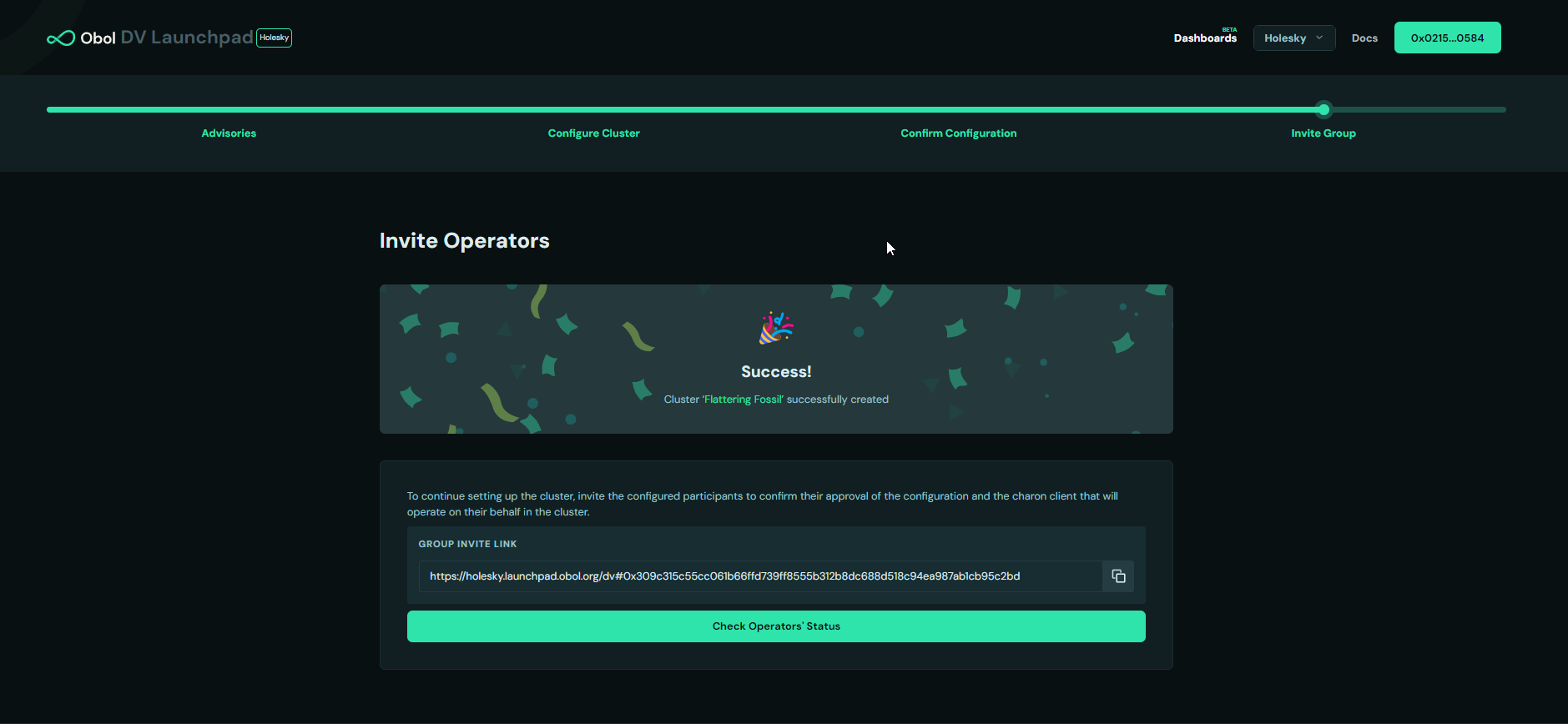 Screenshot: Lastly, share the cluster invite link with the other cluster members.